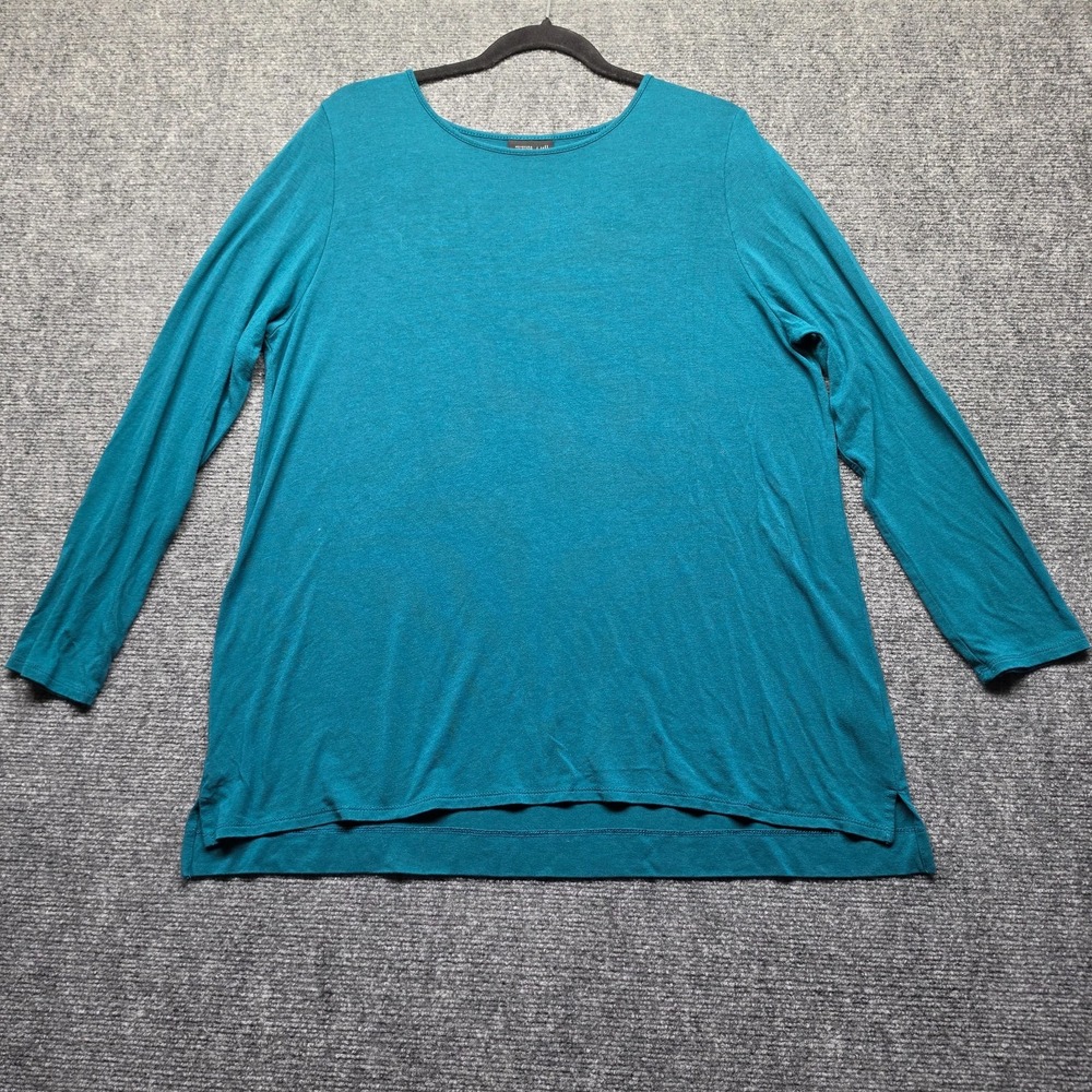 J Jill Wearever Top Womens Large Petite LP Teal Blue Long Sleeve Knit Tunic Shir